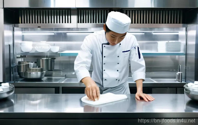 일식조리 기능사 시험 복습 노트 작성법 - **Prompt:** A chef, seen from a mid-shot focusing on their hands and the work surface, meticulously ...