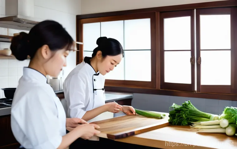 일식조리사 이직 후 적응하는 법 - Image Prompt 1: The Apprentice's Ascent in a Traditional Japanese Kitchen** 일식조리사 이직 후 적응하는 법 - Image Prompt 1: The Apprentice's Ascent in a Traditional Japanese Kitchen**