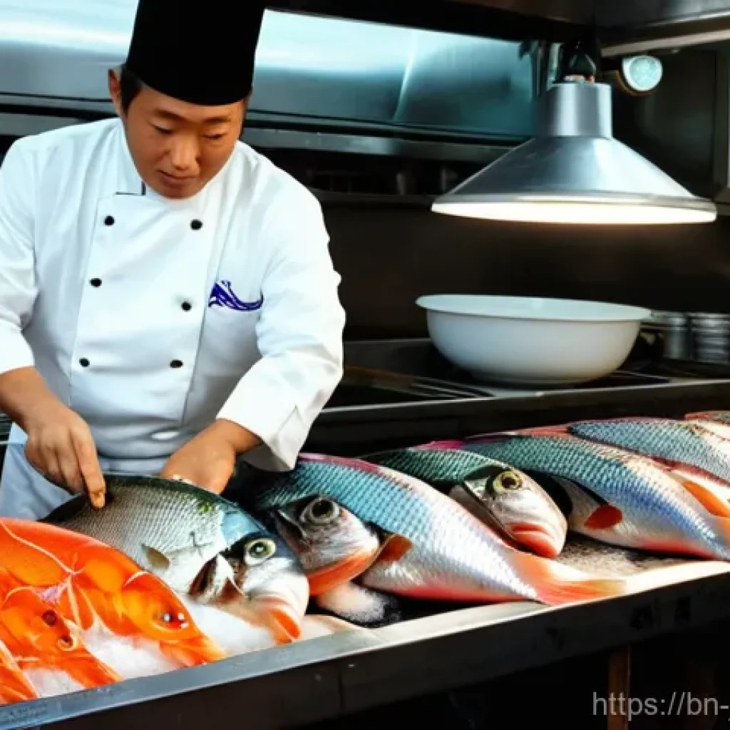 일식조리사 업무 중 자주 겪는 사례 - **Prompt:** An experienced Japanese chef, wearing a crisp white chef's jacket and a traditional whit...