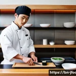 일식조리사 연봉 협상 시 해야 할 질문 - **Prompt 1: Skilled Sushi Apprentice**
A young, focused Japanese apprentice chef, in his early t...
